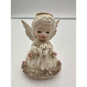 Vintage Fine A Quality June Birthday Wedding Angel Figurine Spaghetti Trim 1950s